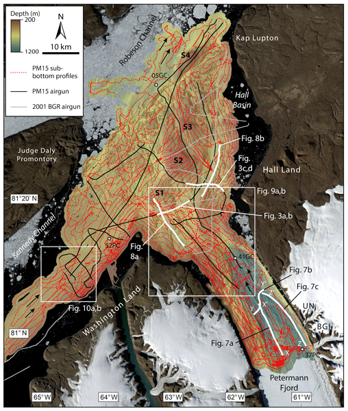 TC - Glacial sedimentation, fluxes and erosion rates associated ice retreat in Petermann and Nares Strait, Greenland