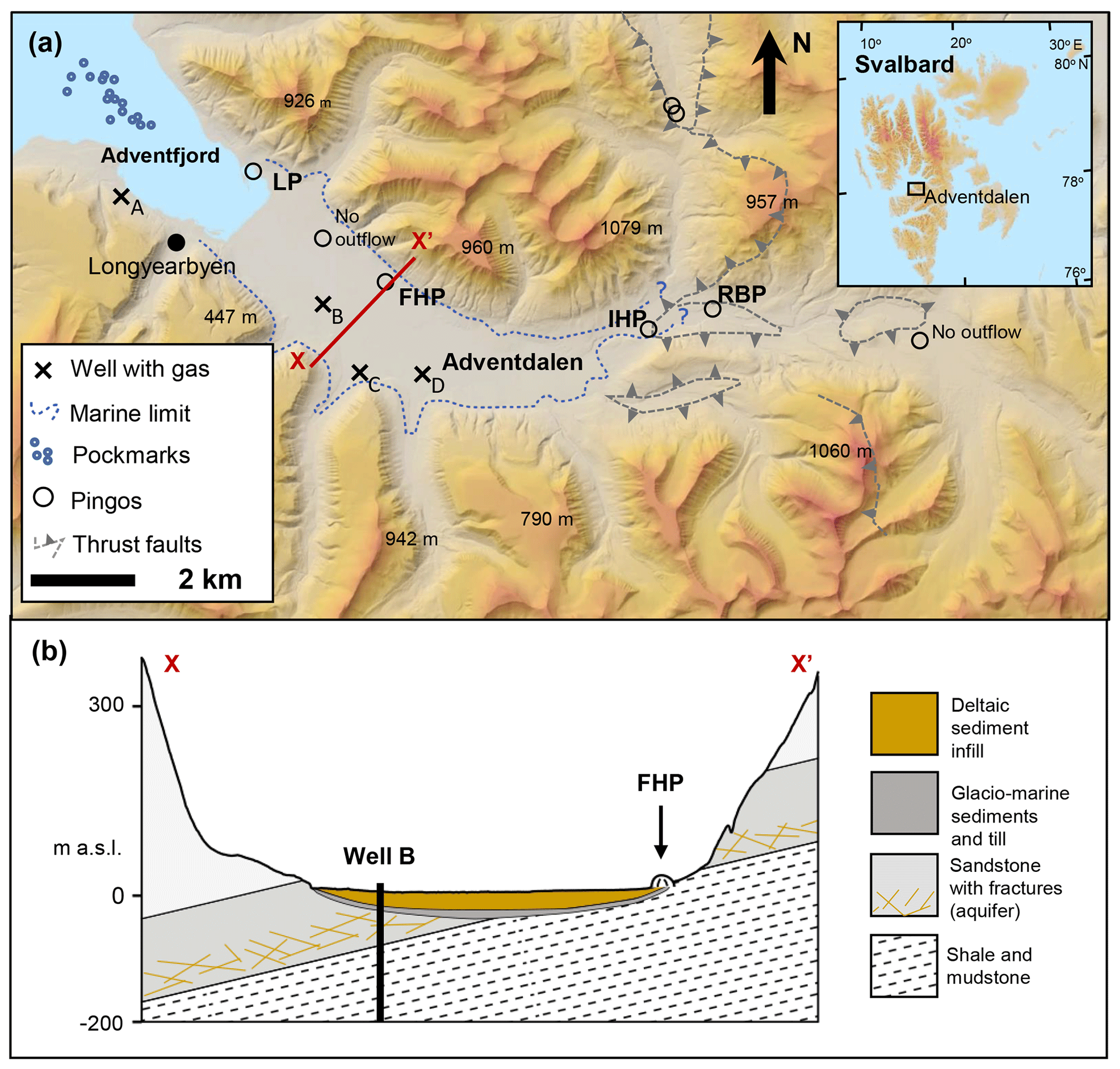 TC - Sub-permafrost methane seepage from open-system pingos in Svalbard