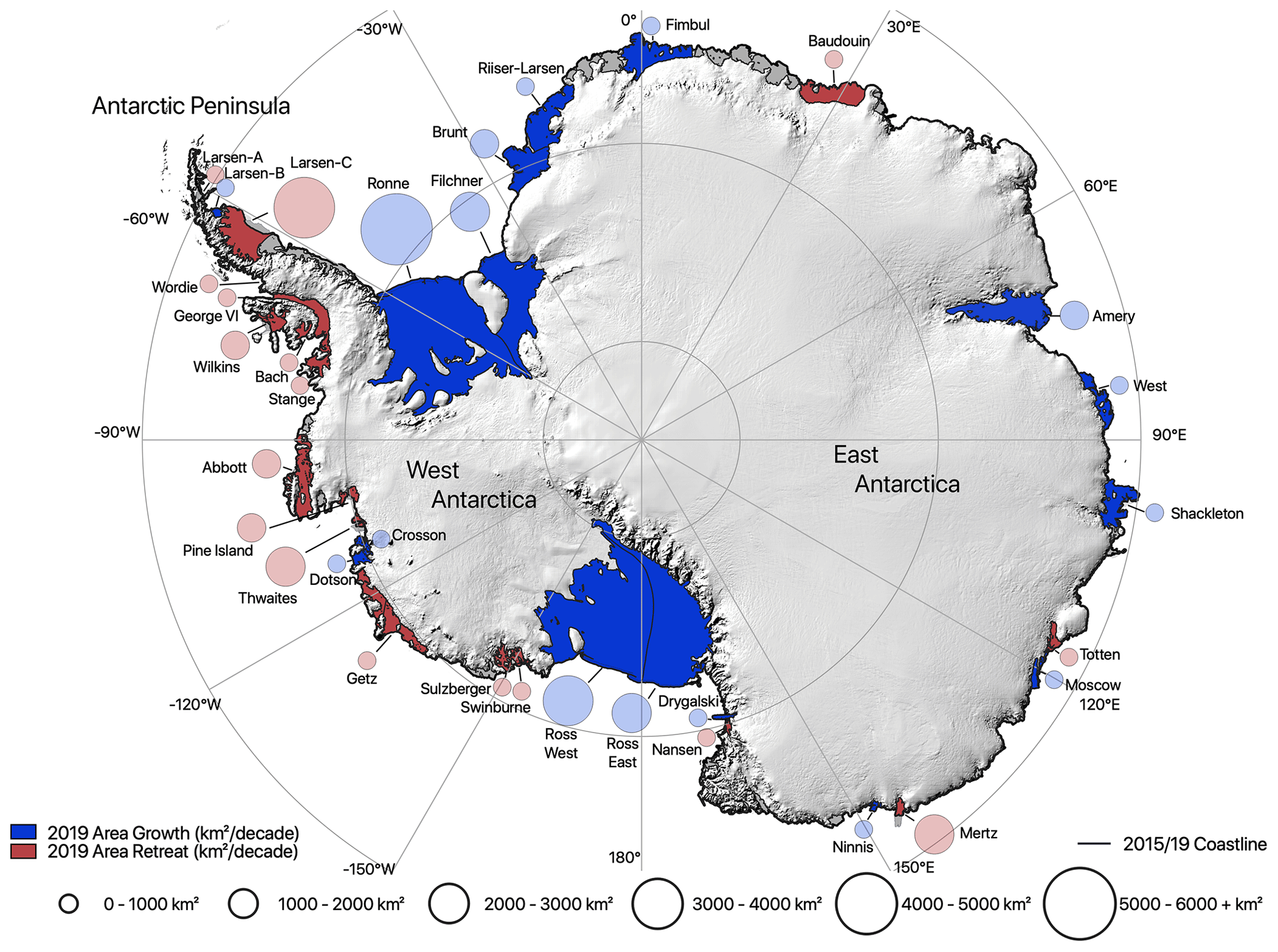 TC - Change in Antarctic ice shelf area from 2009 to 2019